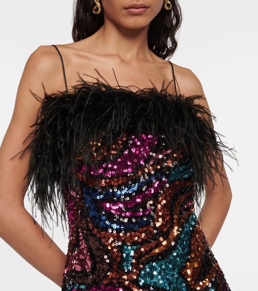 Kiki sequined feather-trimmed minidress