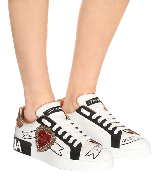 Calfskin Portofino sneakers with embroidery