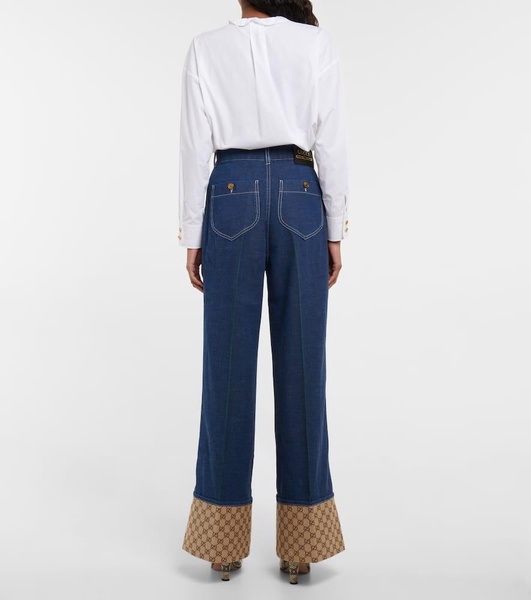 GG canvas-trimmed wide-leg jeans