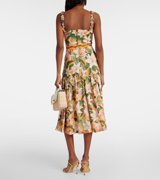 Nispero floral linen midi dress