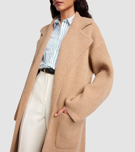 Ribbed-knit wool-blend coat