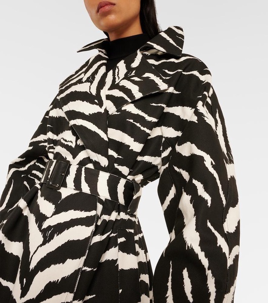 Zebra-print denim trench coat