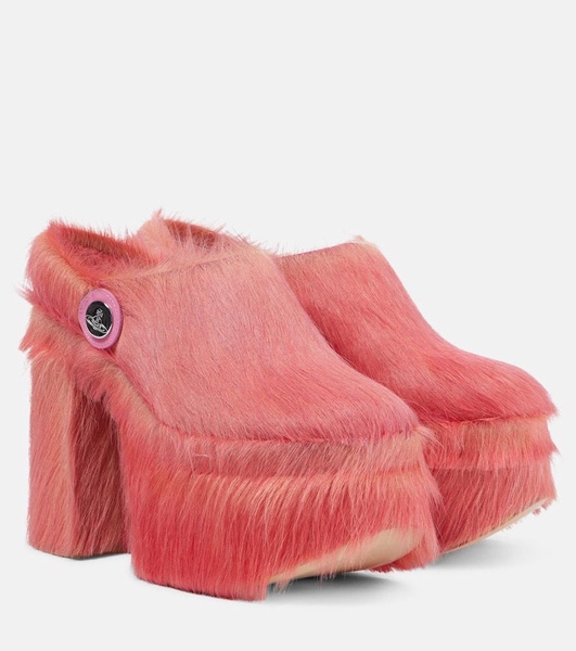 Swamp calf hair platform clogs