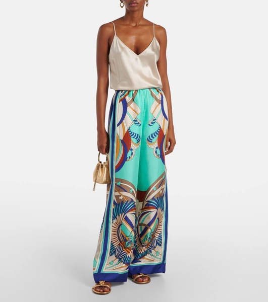 Printed silk satin palazzo pants