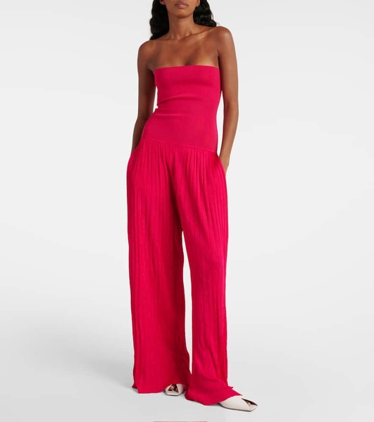 Strapless pleated knitted jumpsuit