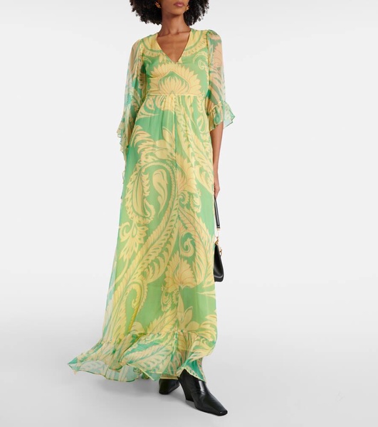 Printed ruffled silk maxi dress