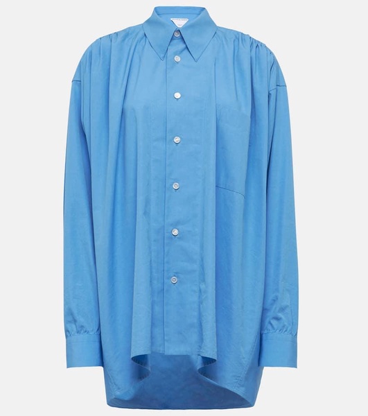 Oversized gathered cotton-blend shirt