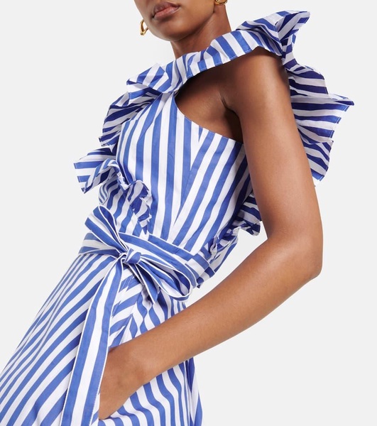 striped ruffled-trim cotton dress