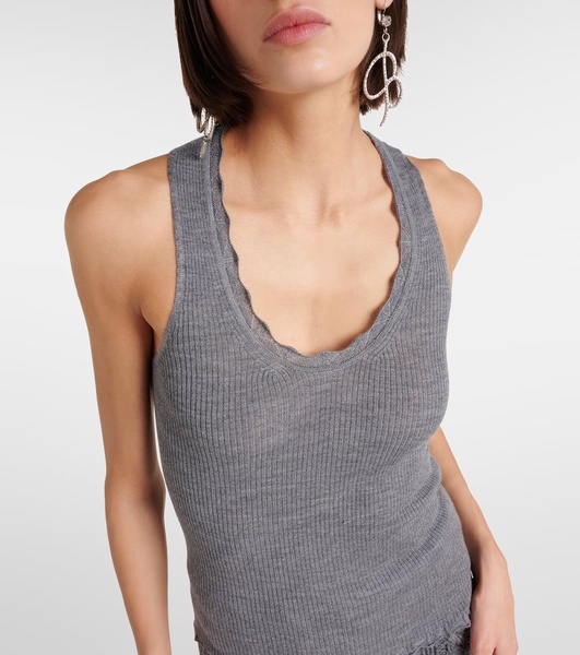 Floral-appliqué wool tank top