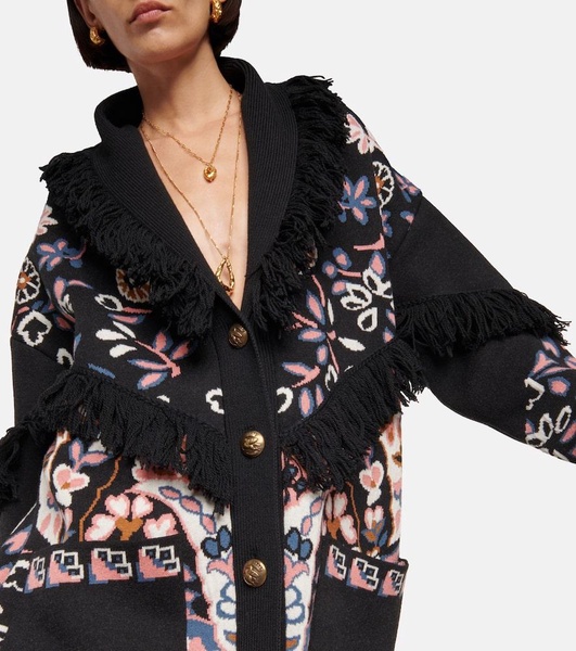 Fringed floral wool cardigan