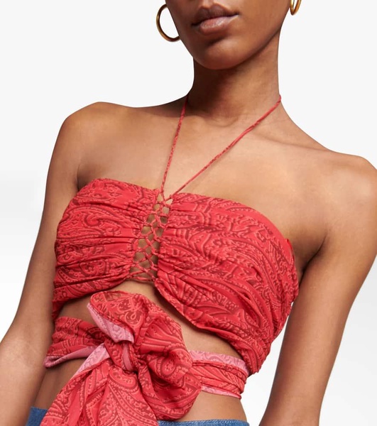 Tie-waist halter-neck crop top