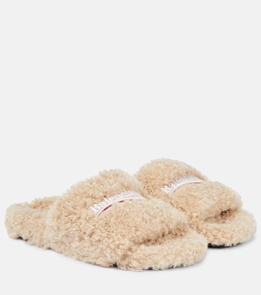 campaign-logo faux-shearling slides