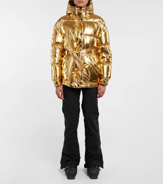 Metallic belted down parka