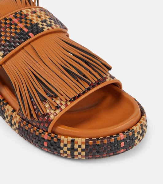 Fringed woven leather sandals