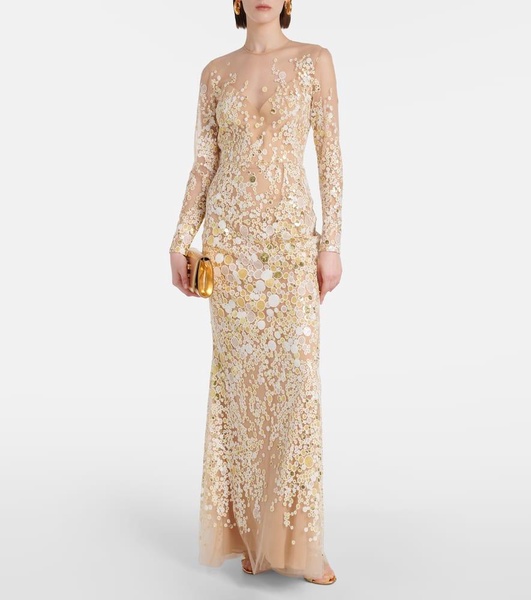 Atom sequined embroidered tulle gown