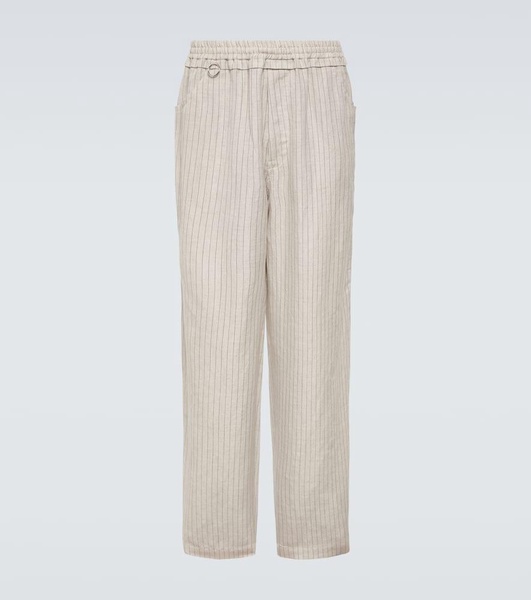 Pinstripe wool and linen wide-leg pants