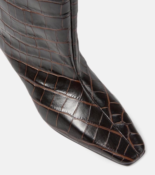 Wide Shaft croc-effect leather knee-high boots