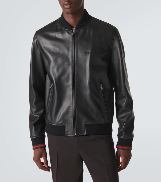 Leather bomber jacket