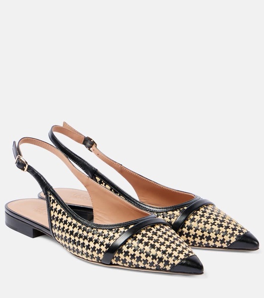 Jama leather-trimmed raffia ballet flats