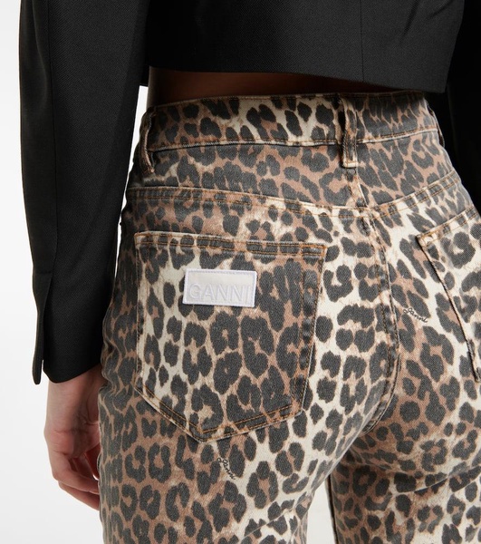 Leopard-print high-rise flared jeans