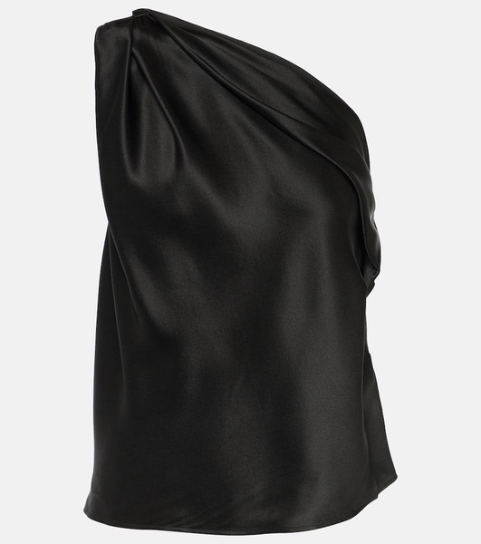 Draped one-shoulder silk satin top