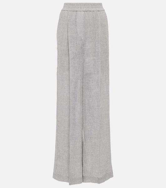 Low-rise linen-blend wide-leg sweatpants