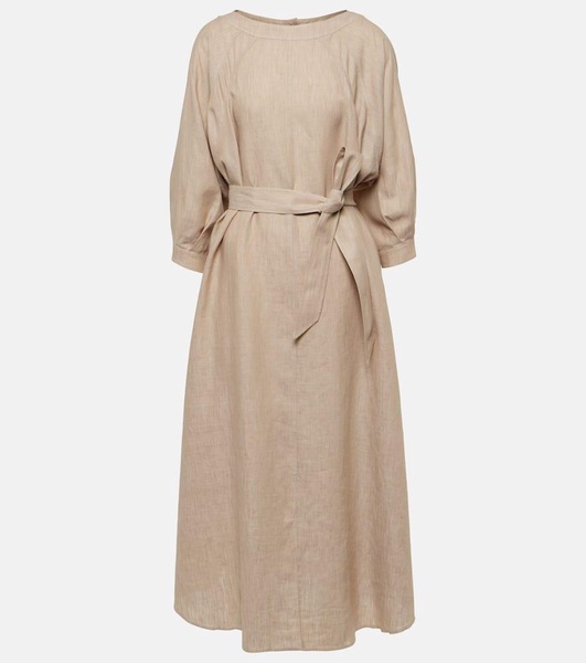 Belted linen midi dress