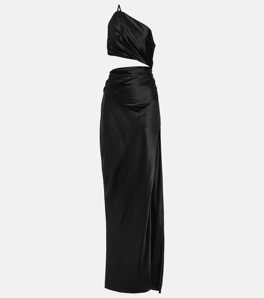 One-shoulder cutout silk gown