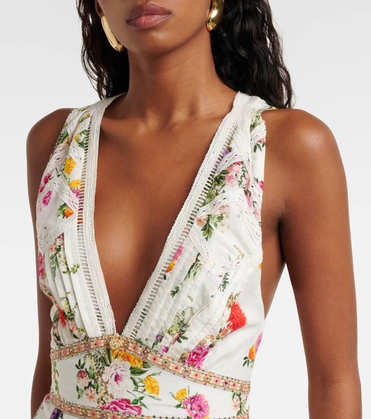 Floral tiered cotton and silk maxi dress