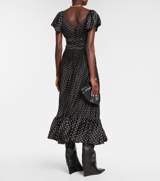 Polka-dot crepe midi dress