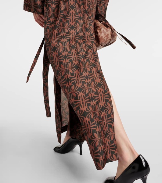 Printed silk satin trench coat