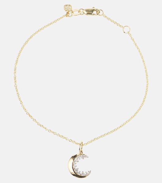 Crescent Moon 14kt gold and white gold chain necklace with diamonds