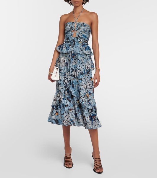 Simona printed cotton-blend midi dress