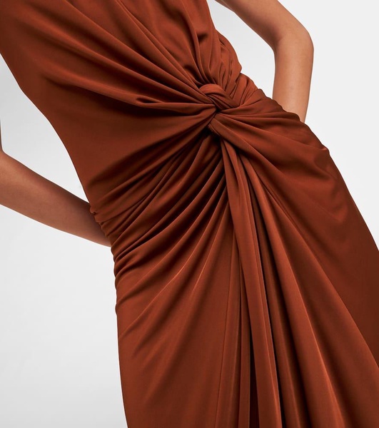 Drop gathered jersey midi dress