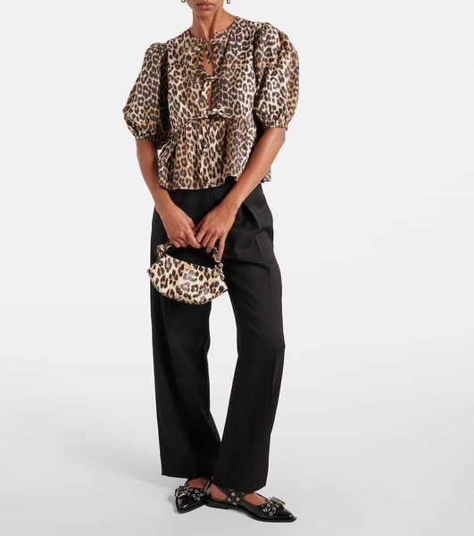 Leopard-print cotton poplin blouse