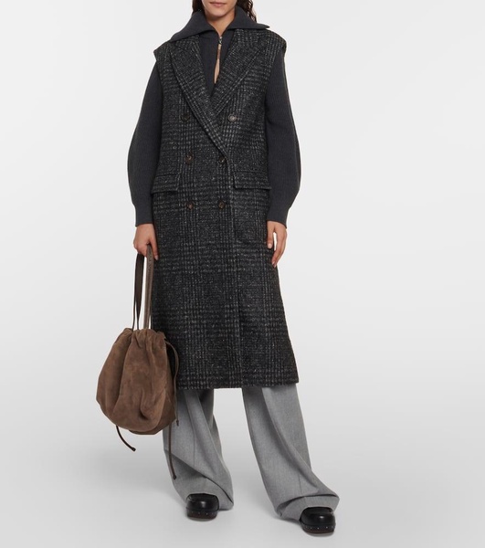 Checked wool-blend coat