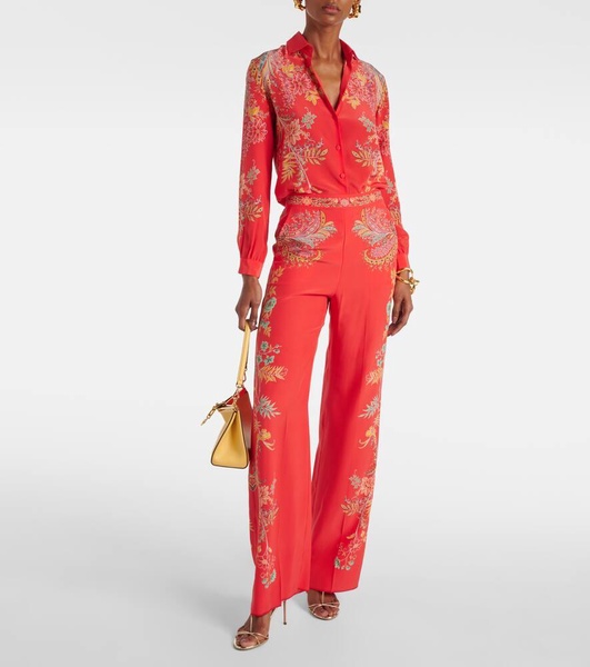 Floral silk crepe de chine palazzo pants