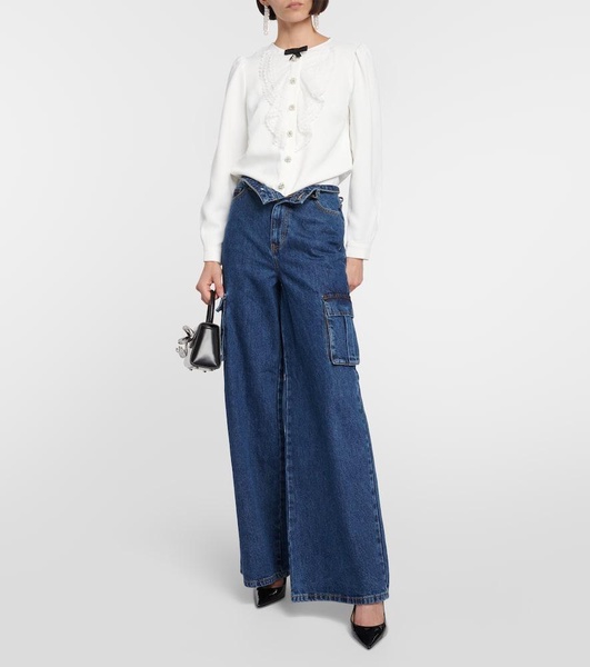 Mid-rise wide-leg denim cargo pants