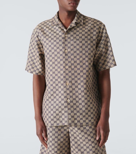 GG Canvas linen-blend bowling shirt