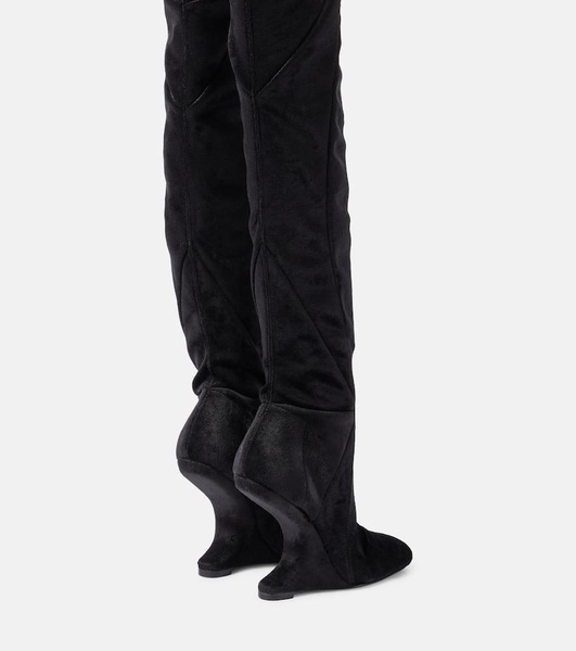 Cantilever velvet over-the-knee boots