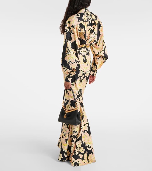 Printed cotton-blend maxi shirt dress