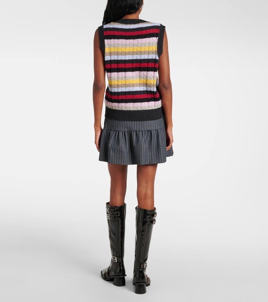 Striped cable-knit wool-blend sweater vest