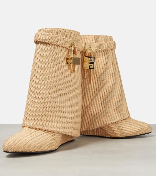 Shark Lock raffia-effect ankle boots