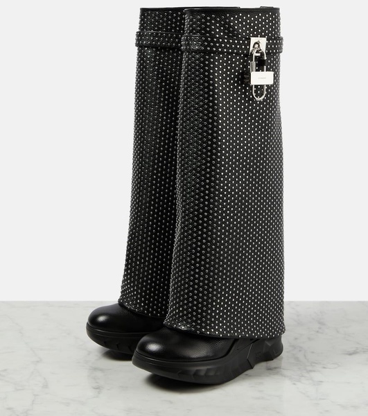 Shark Lock Biker studded leather knee-high boots