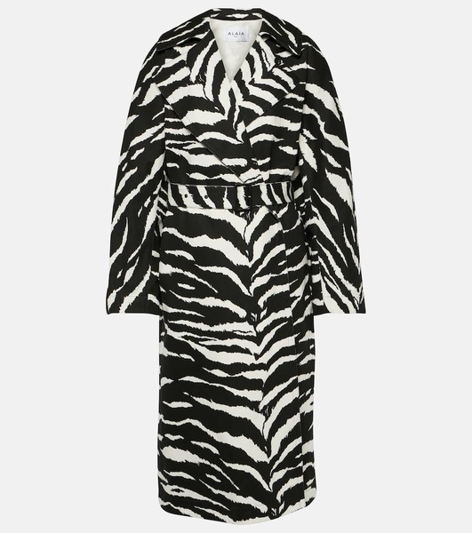 Zebra-print denim trench coat