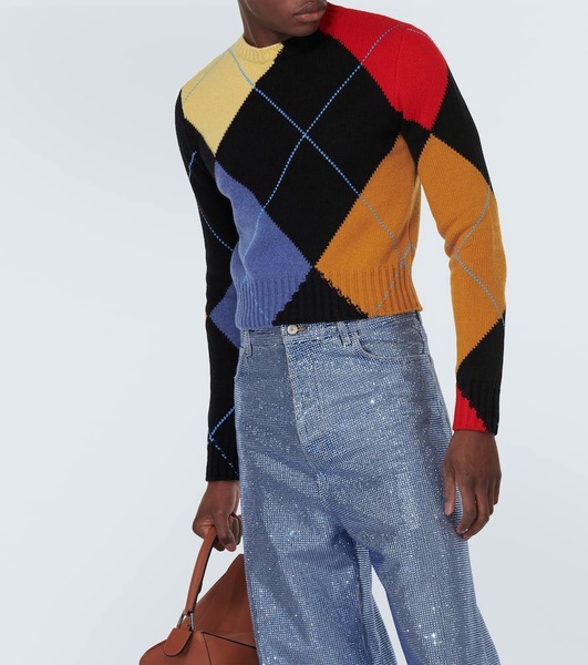 Cropped argyle cashmere sweater