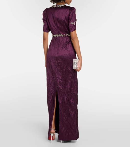 Embellished crinkled satin gown