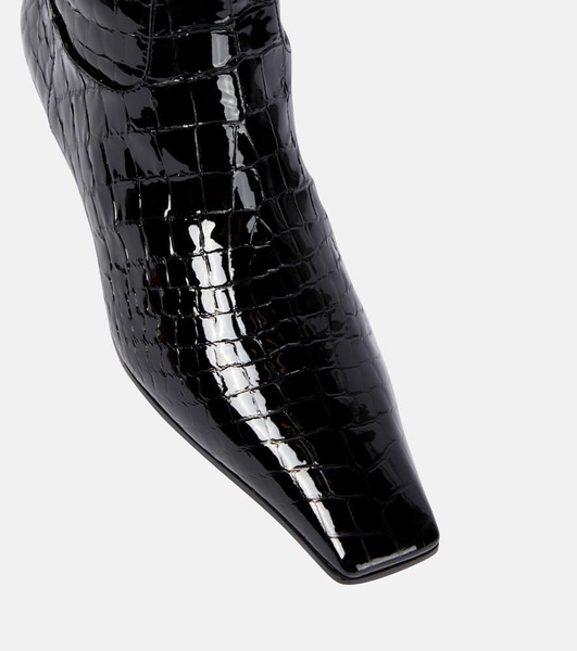 Croc-effect patent leather knee-high boots