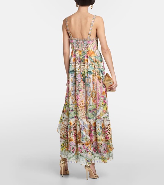 Asymmetric printed silk midi dress