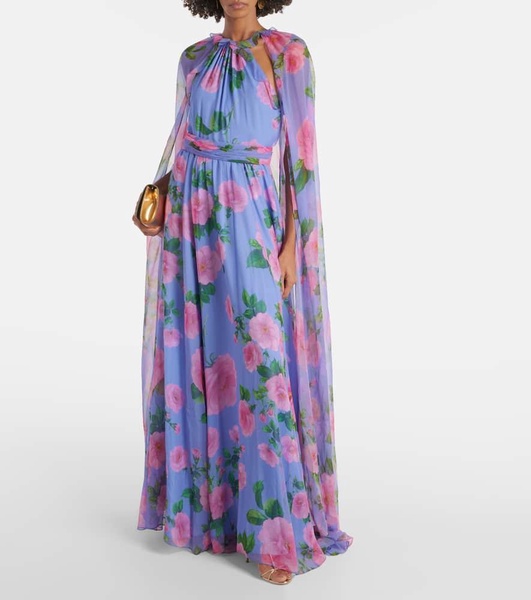 Floral caped halterneck silk gown